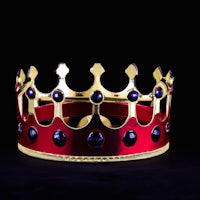 a red and gold crown on a black background